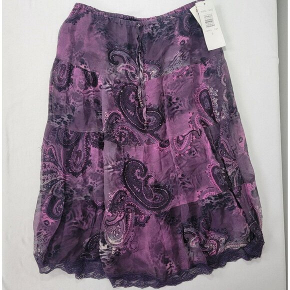 New York City Design Co. Purple Shiny Beading Women's Size Small SILK SKIRT New - Picture 1 of 8